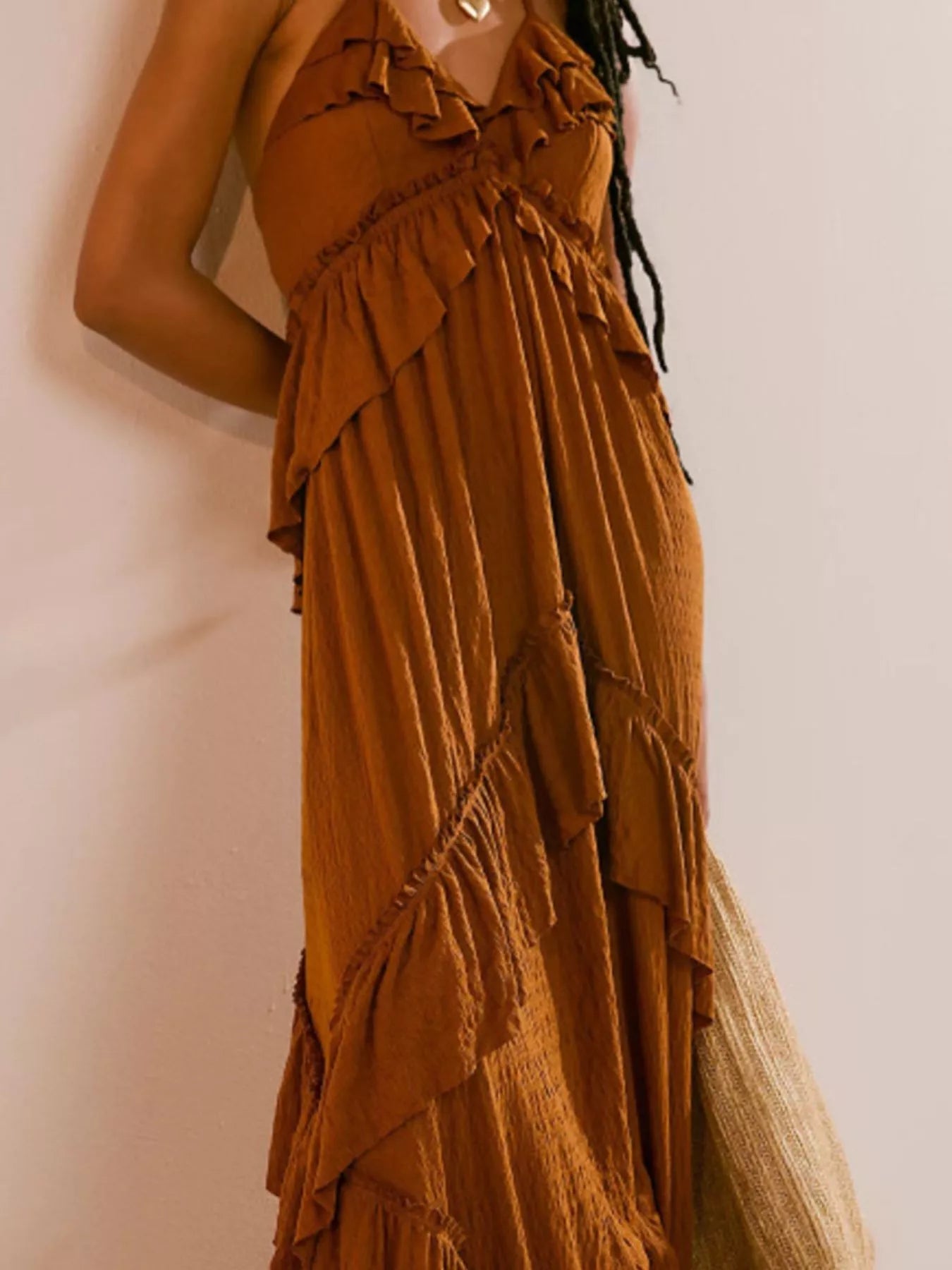 Turquoise Eleanor Ruffled Halter Maxi Dress