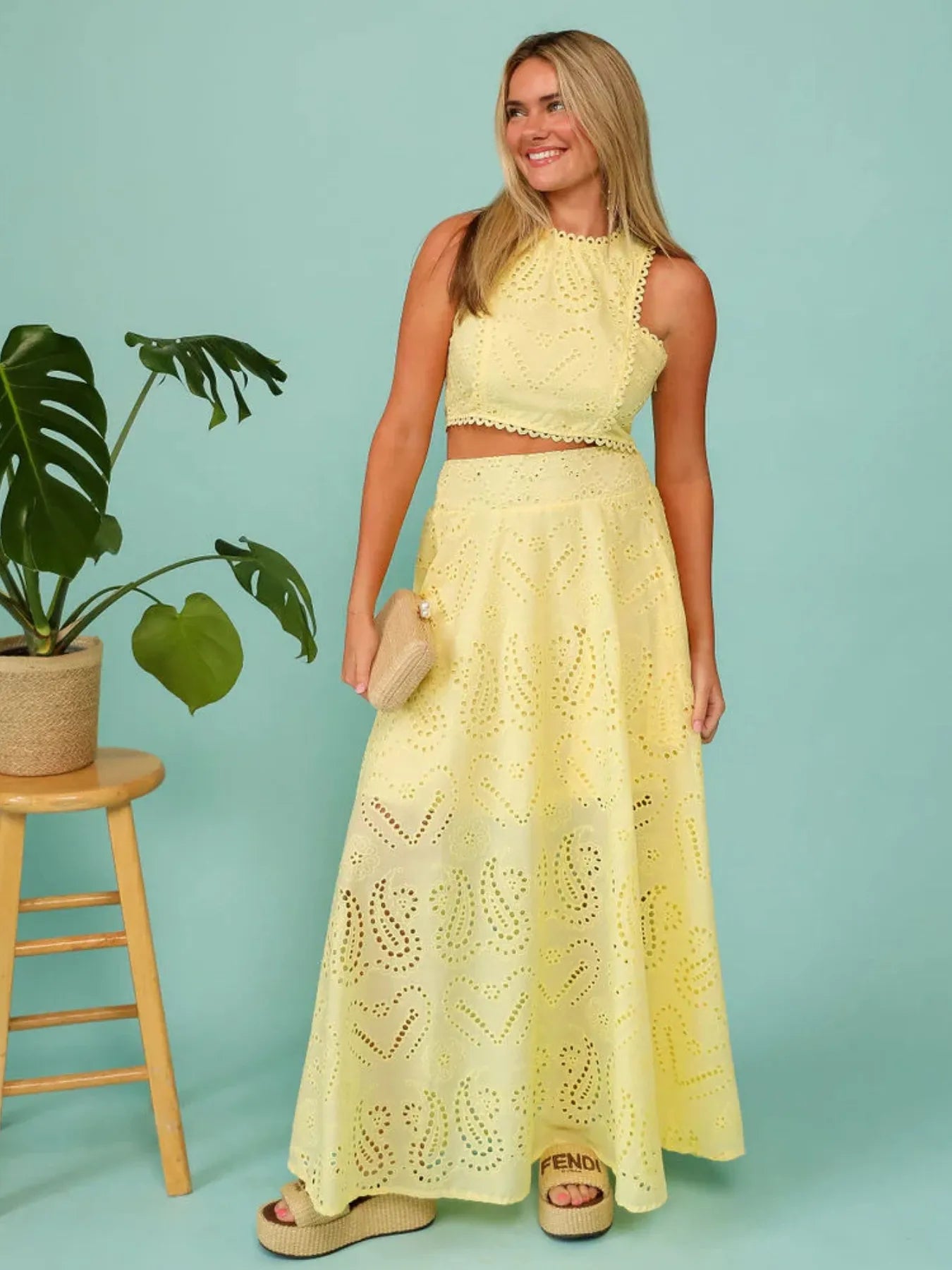 Blue Margot Eyelet Lace Maxi Dress