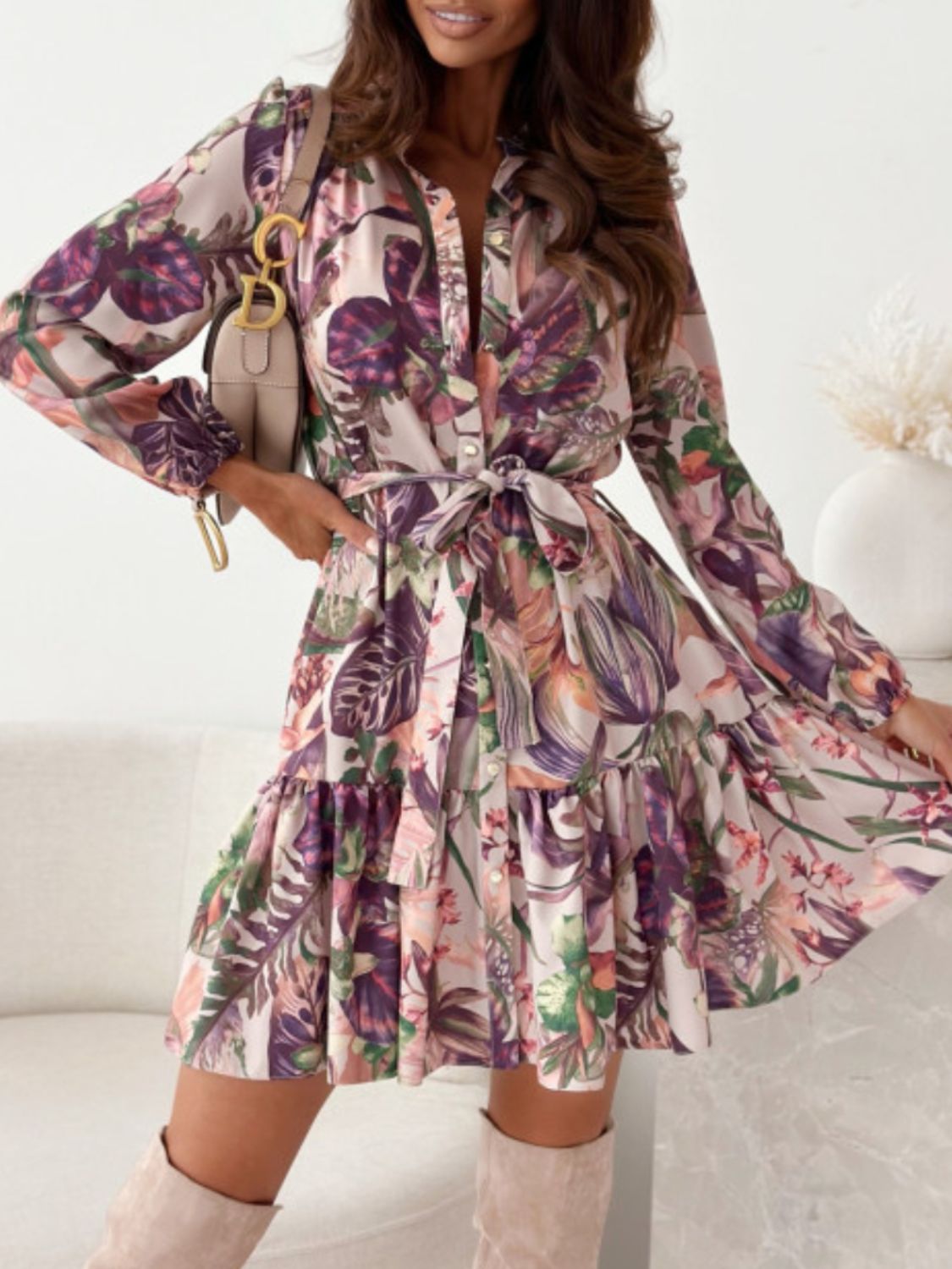 Navy Arabella Floral Ruffle Dress