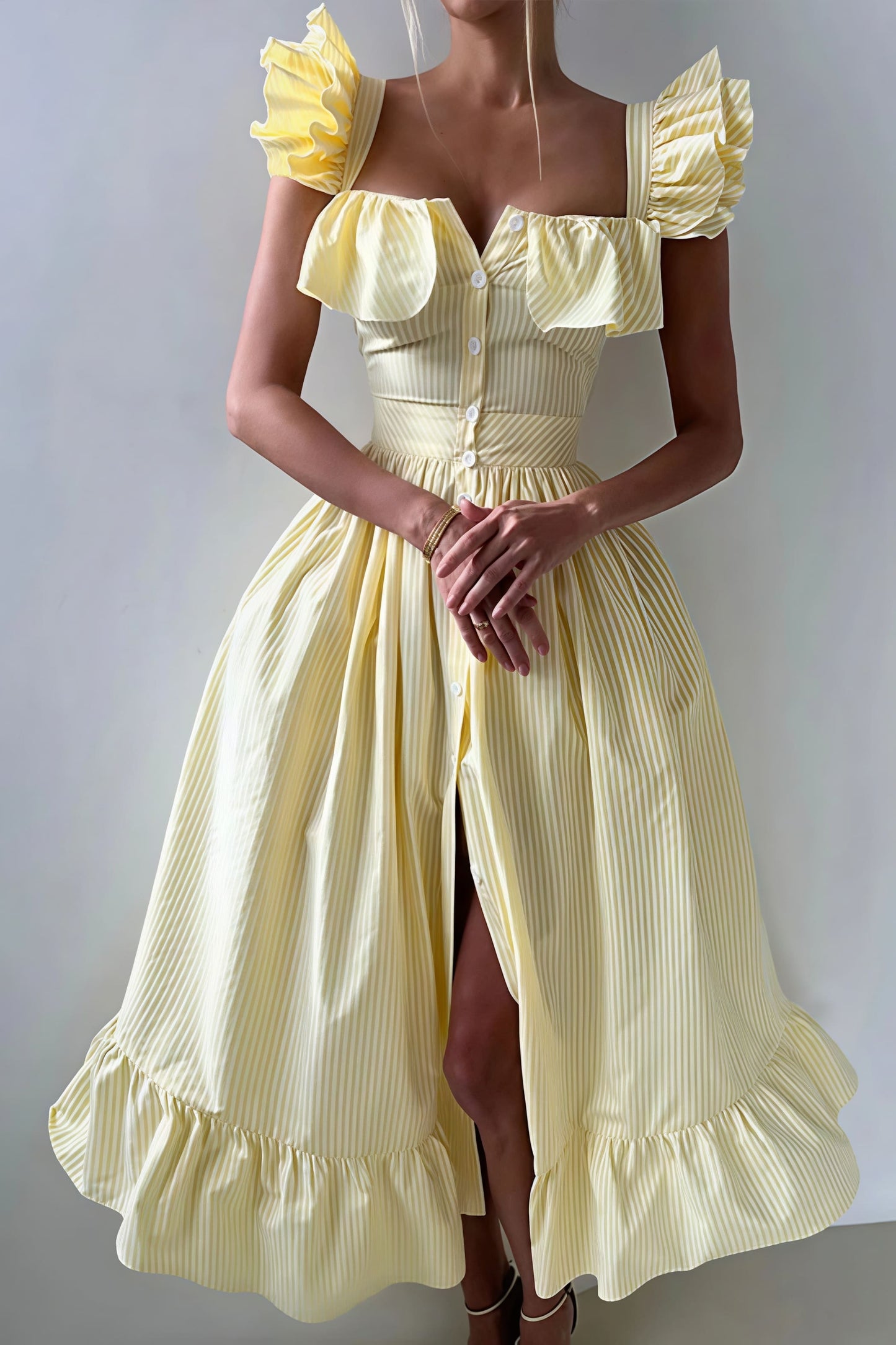 Goose Yellow Margot Striped Midi Dress