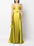 Arabella V-Back Pleated Satin Gown in Emerald