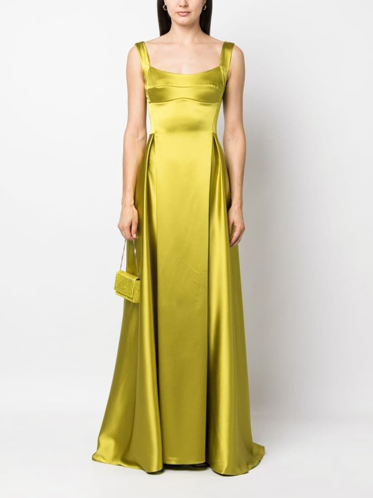 Arabella V-Back Pleated Satin Gown in Emerald