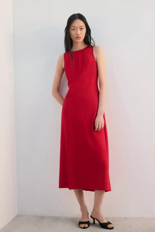Margot Flared Midi Dress in Red