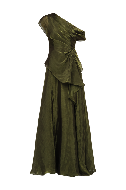 Olive Gold Avalina Organza Lamé Gown