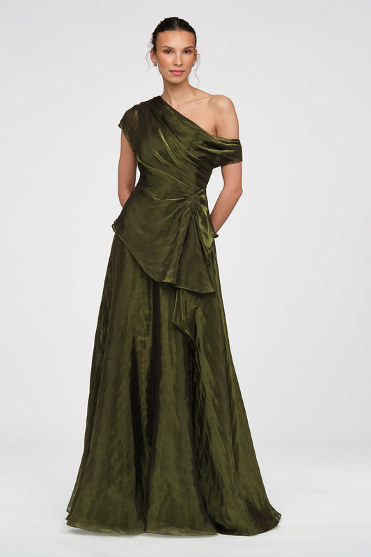 Olive Gold Avalina Organza Lamé Gown