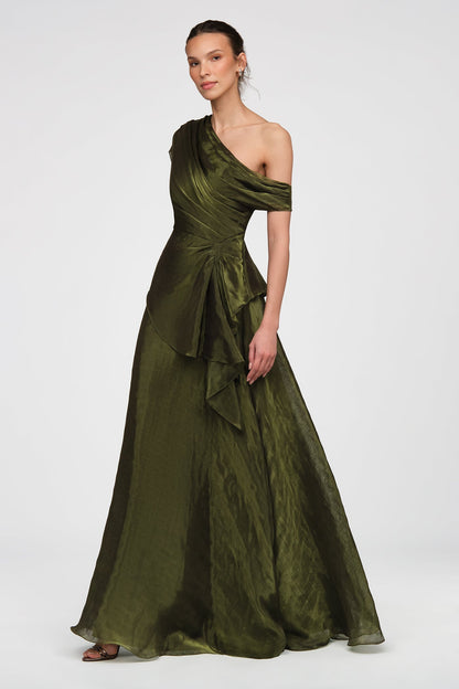 Olive Gold Avalina Organza Lamé Gown