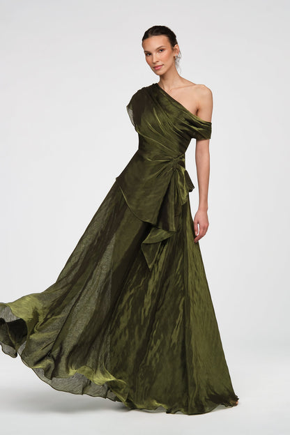 Olive Gold Avalina Organza Lamé Gown