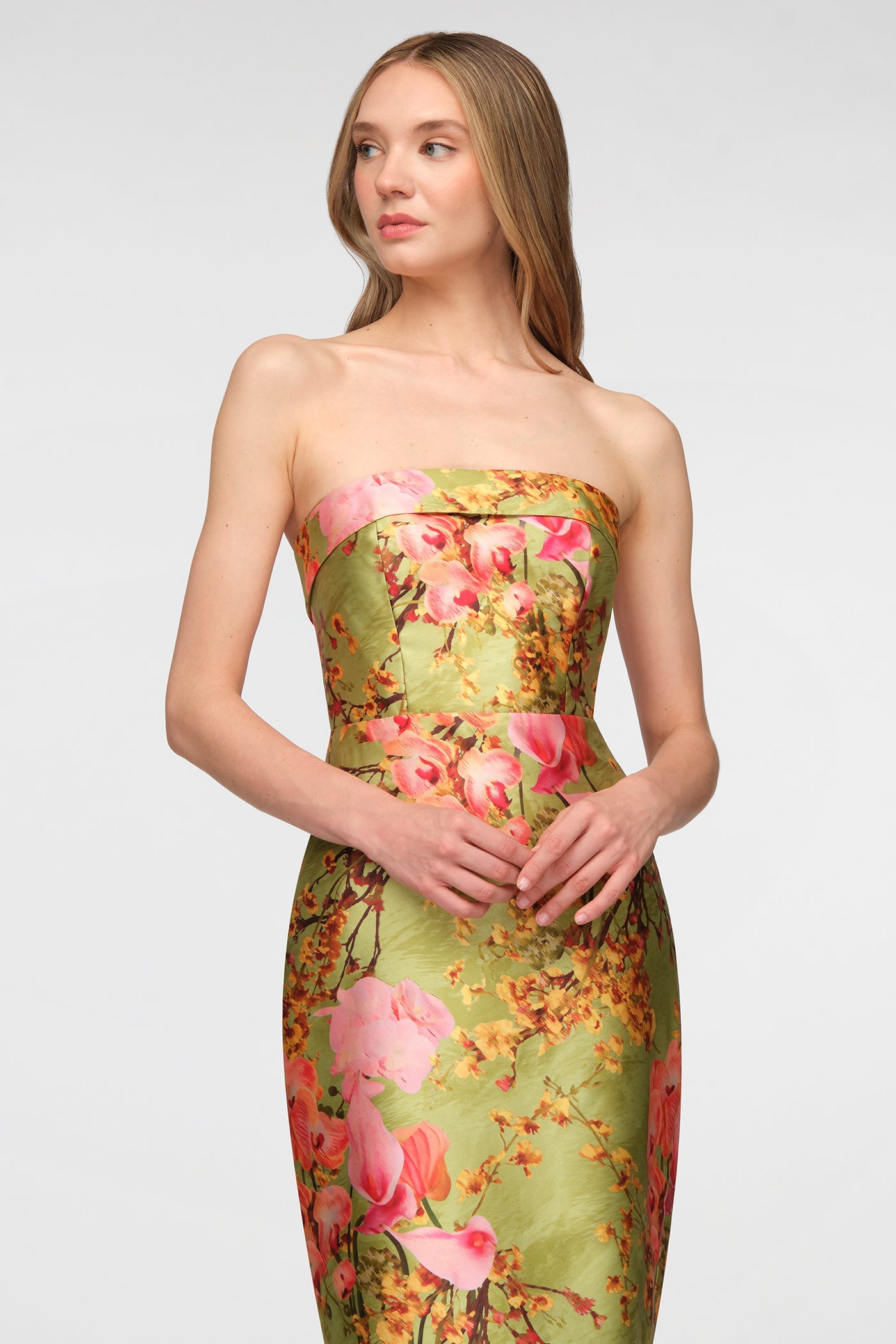 Herbal Drift Zen in Bloom Cleo Strapless Column Gown