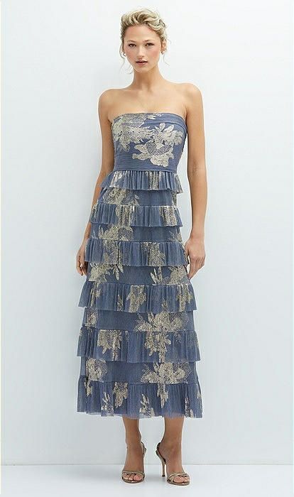 Celeste Metallic Pleated Midi Dress