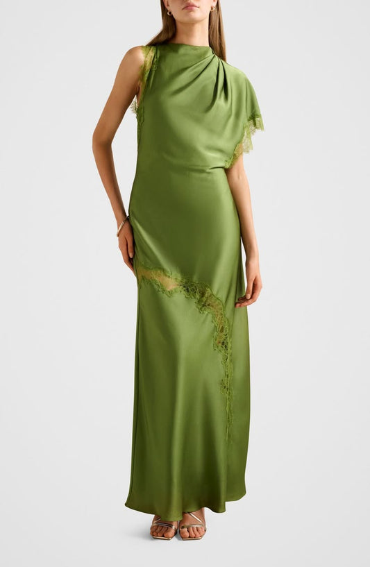 Kody One-Shoulder Satin & Lace Gown