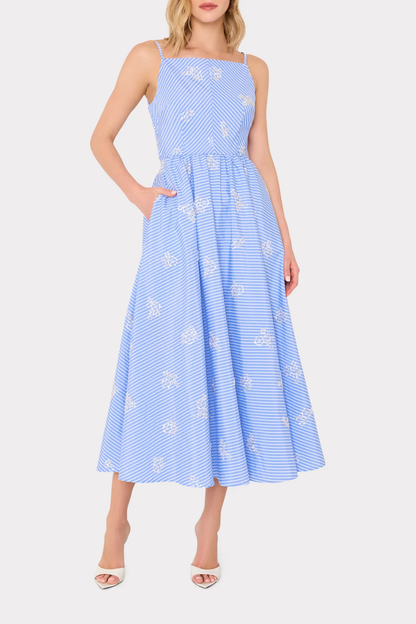 Blue/White Emily Beaded Maxi Dress