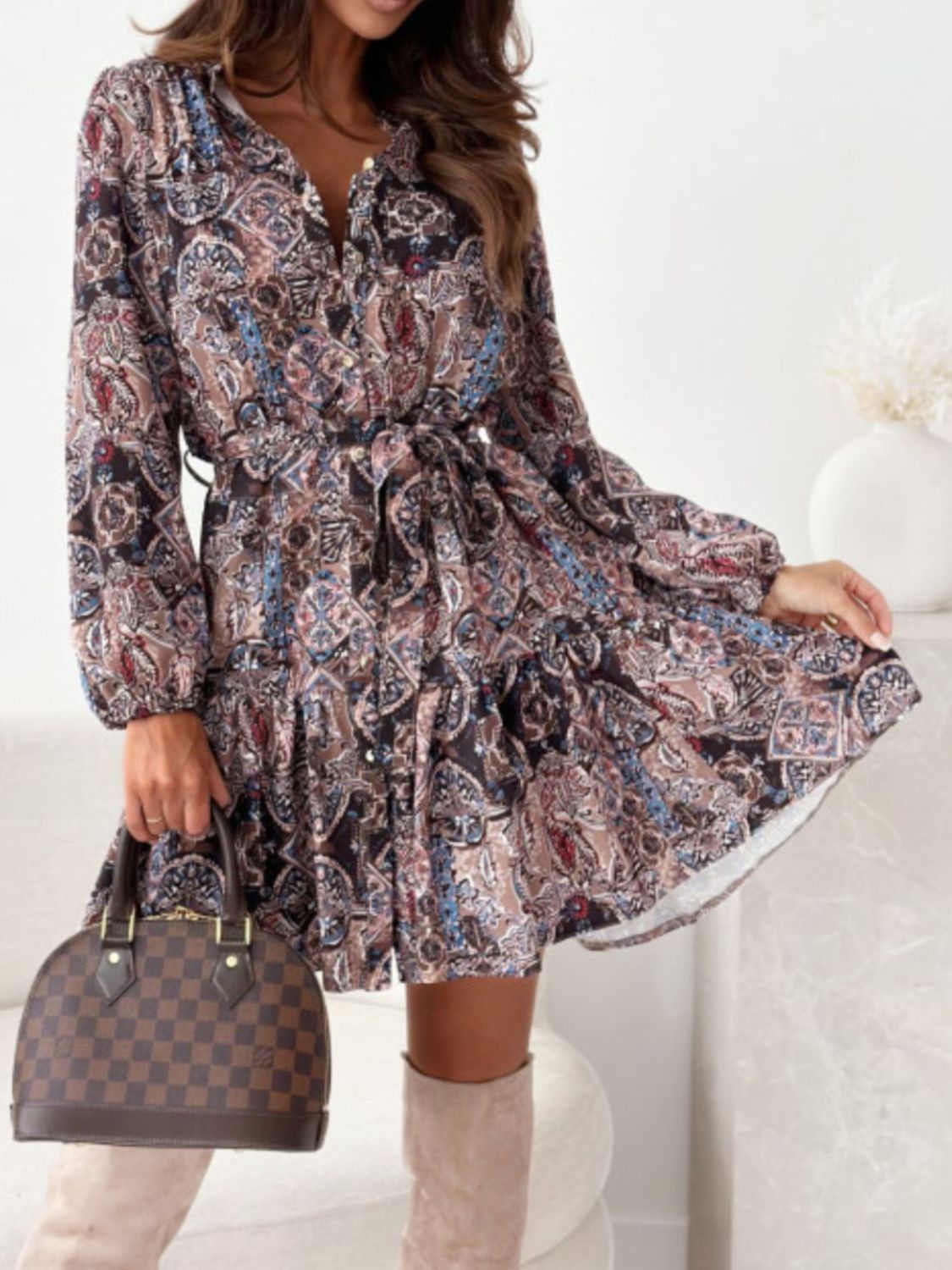 Chocolate Arabella Floral Ruffle Dress