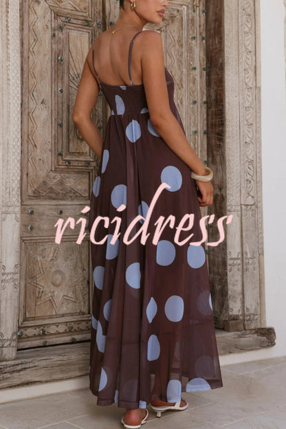 Blue Margot Polka Dot Mesh Maxi Dress