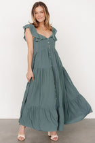 Ellie Ruffle Poplin Dress in Terracotta