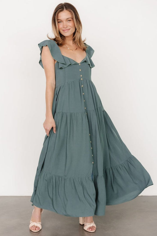 Ellie Ruffle Poplin Dress in Terracotta