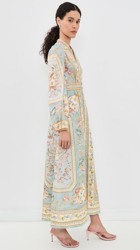 Margot Plunge Maxi Dress in Blue Tapestry Floral