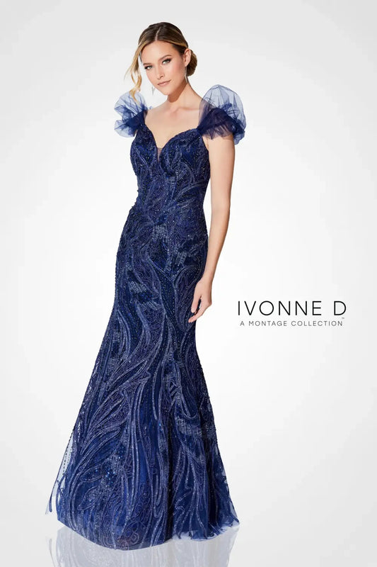 Navy Blue Margot Beaded Evening Dress