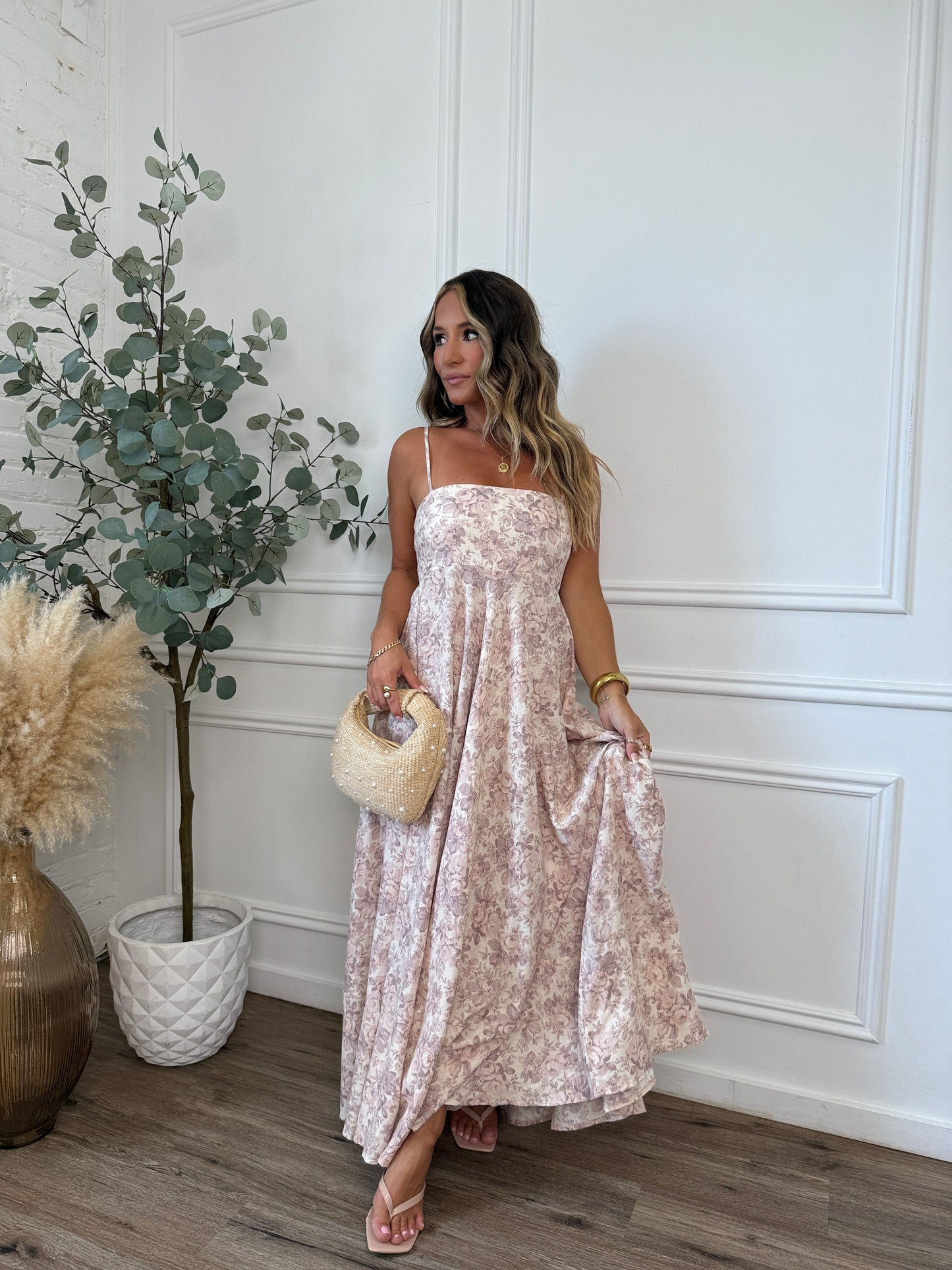 Bloom Floral Maxi Dress in Light Blush