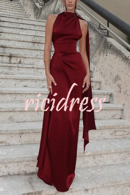 Wine Red Celeste Satin Maxi Dress
