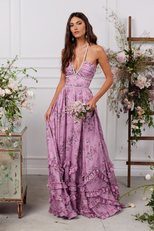 Scarlett Tapestry Rose Dress in Lilac