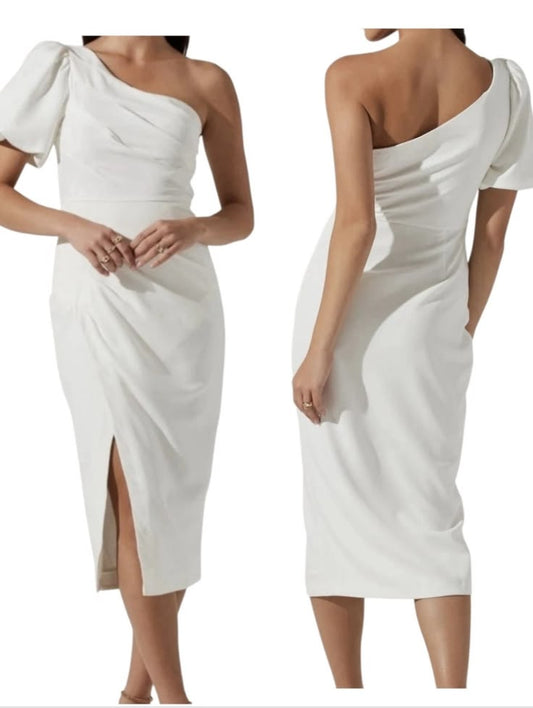 Astr Dresses | Astr The Label Joelle One Shoulder Midi Dress White Cocktail M | Color: White | Size: M