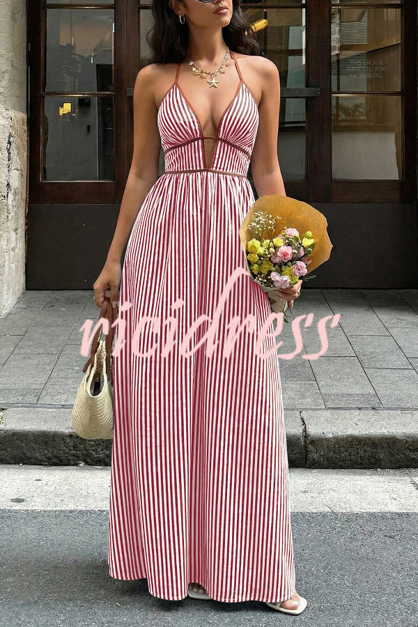 Coffee Margot Striped V-Neck Maxi Dress