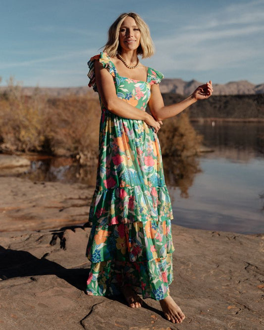 Margot Tiered Maxi Dress in Green Multi