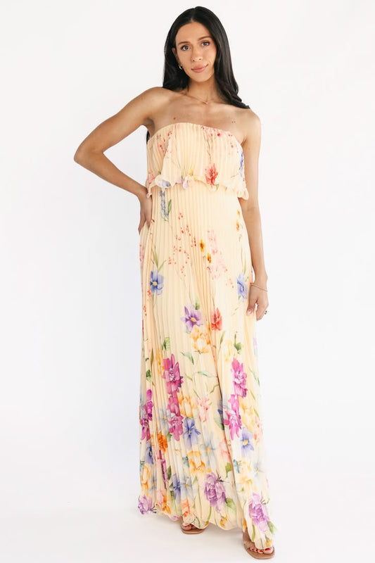 Bloom Pleated Strapless Maxi Dress