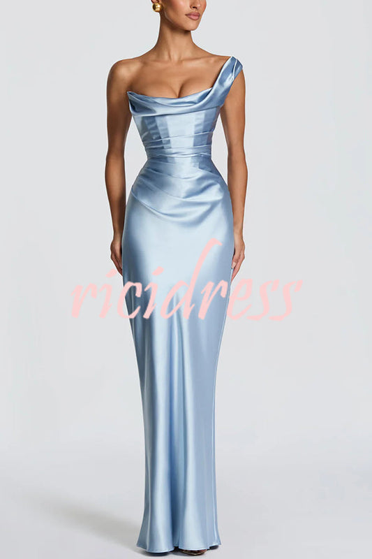 Blue Thalassa Satin One-Shoulder Maxi Dress