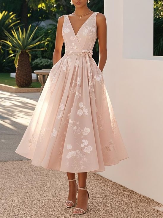 Arabella Bow Embroidery Midi Dress