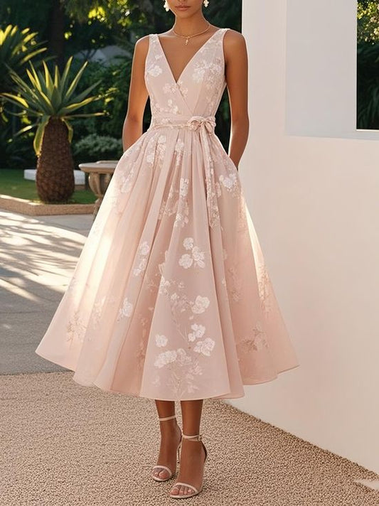 Arabella Bow Embroidery Midi Dress