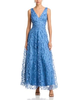 Eliza 3D Floral V-Neck Gown in Slate