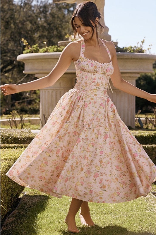 Pink Rosalie Floral Halter Maxi Dress