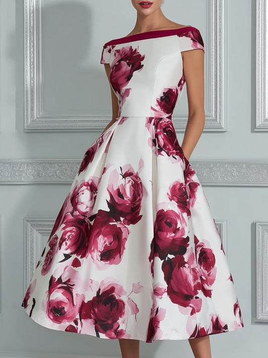 Margot Vintage Floral Off-Shoulder Midi Dress