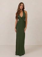 Sabine Dress - M / Dark Olive Satin