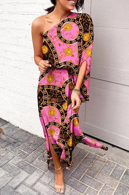 Blue Rosie Printed One-Shoulder Maxi Dress
