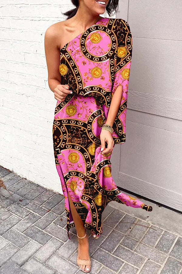 Green Rosie Printed One-Shoulder Maxi Dress