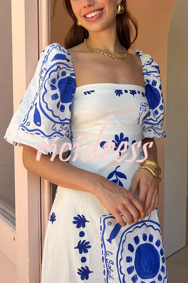 Blue Ophelia Linen Blend Maxi Dress