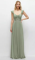 Convertible Ruffle Strap Chiffon Maxi Dress with Full Circle Skirt