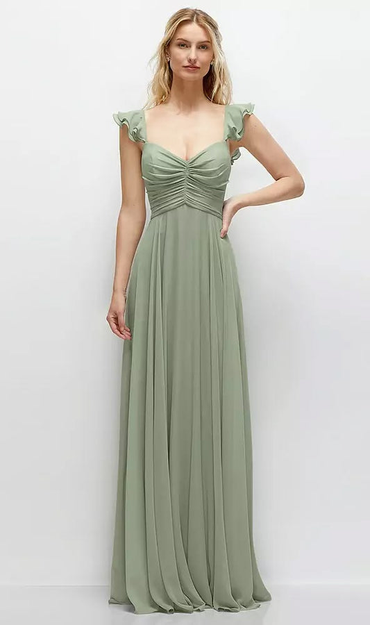 Convertible Ruffle Strap Chiffon Maxi Dress with Full Circle Skirt
