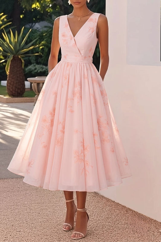Light Pink Adelaide Lace A-Line Tea Length Dress