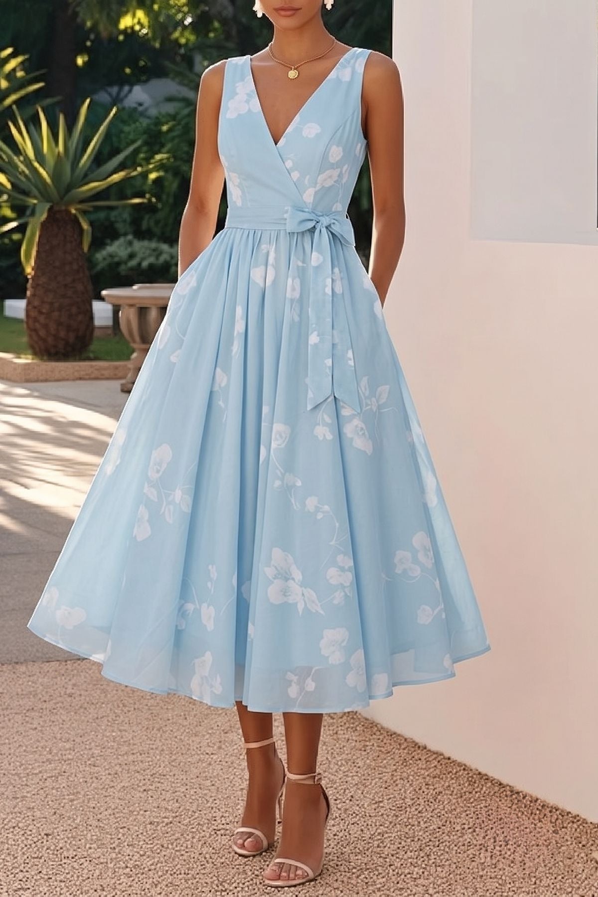 Light Pink Adelaide Lace A-Line Tea Length Dress
