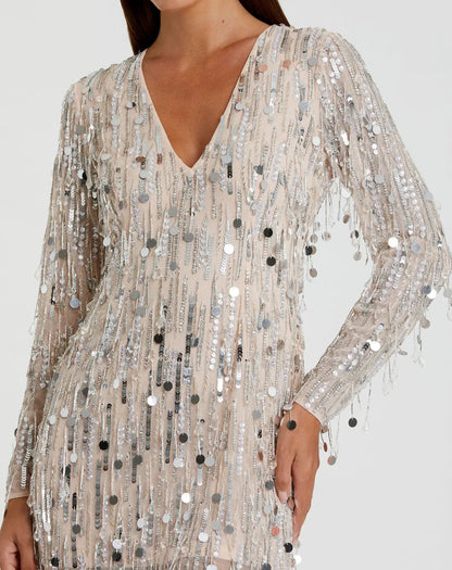 Nude Silver Arabella Silver Beaded Fringe Dress
