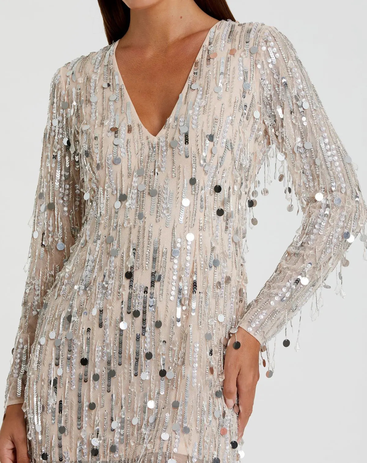 Black Arabella Silver Beaded Fringe Dress