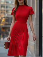 Margot Pleated Midi Dress in Red