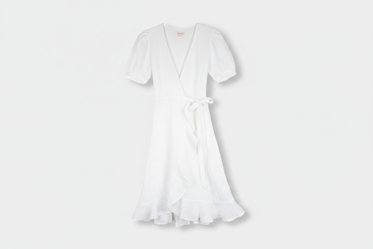 Pink Pink Linen Wrap Ruffled Hem Dress - XS / Pink