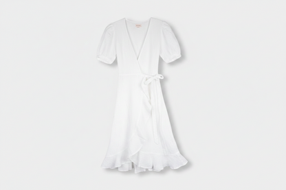 Pink Pink Linen Wrap Ruffled Hem Dress - XS / Pink