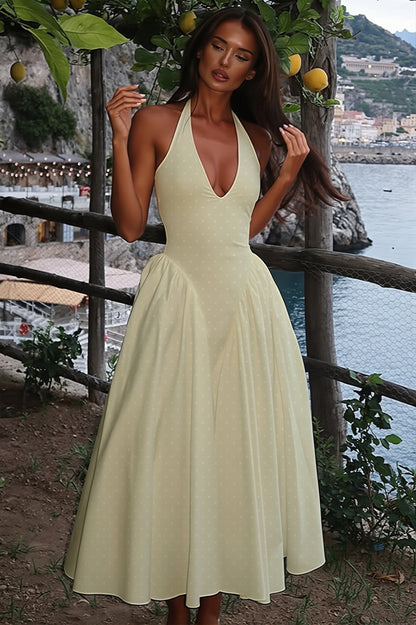 Yellow Vivienne Polka Dot Halter Maxi Dress