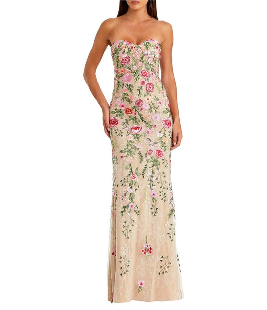 Margot Floral Embroidered Bustier Gown