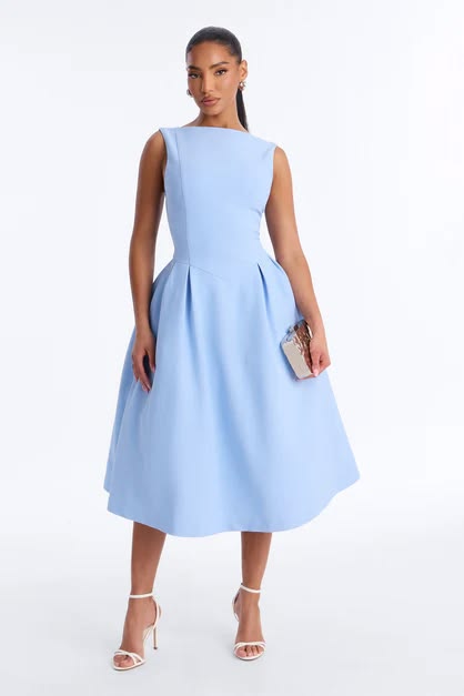 Anika Pleated Midi Dress - Blue | Fashion Nova